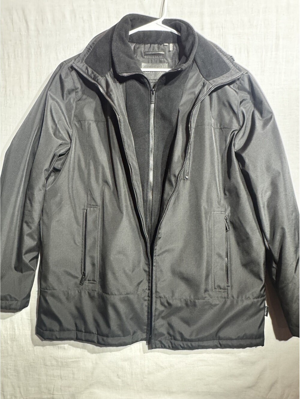 Calvin Klein Mens Jacket Size Large Black Fleece Lined Full Zip Coat